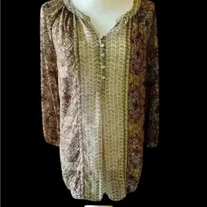 Zac and Rachael blouse M. Sheer long sleeve lightweight. Cream and brown. NWOT